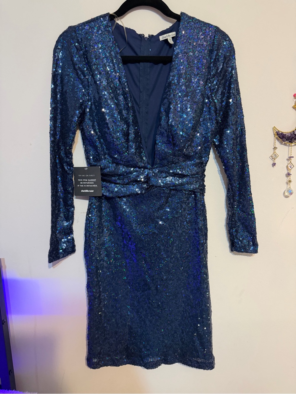 Charlotte Russe Navy Sequin V-Neck Party Dress